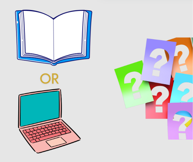 Image showing a book and a laptop to highlight the difference the IELTS on paper and IELTS on computer